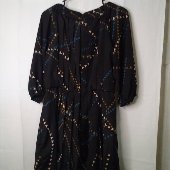 Jessica Simpson Dress Women 6 Half Sleeve Pleats Pattern Black Blue - Picture 12 of 16